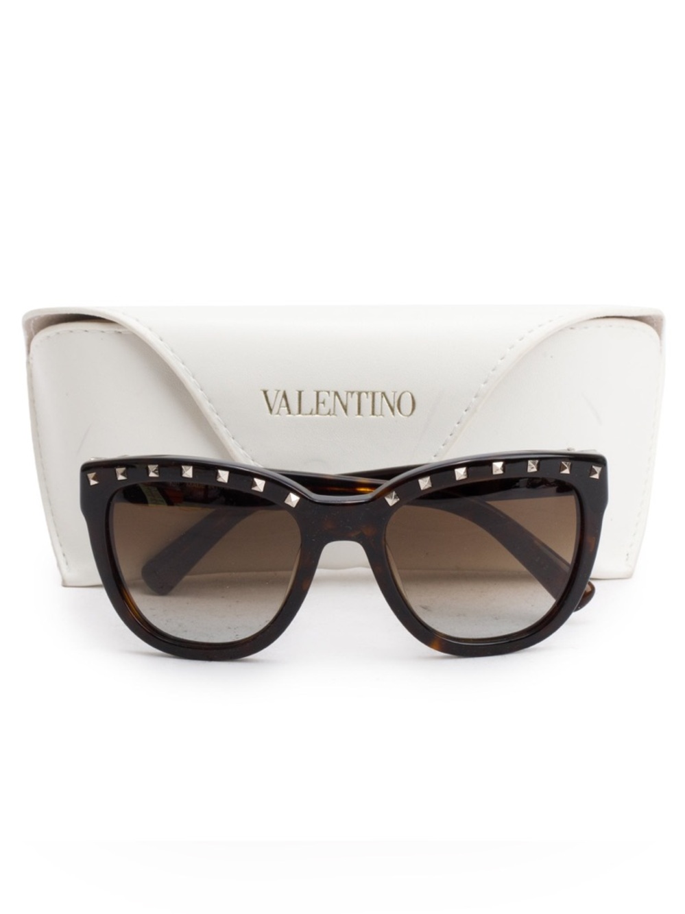 Valentino Havana Acetate Rockstud Tortoise Shell Sunglasses w/ Case